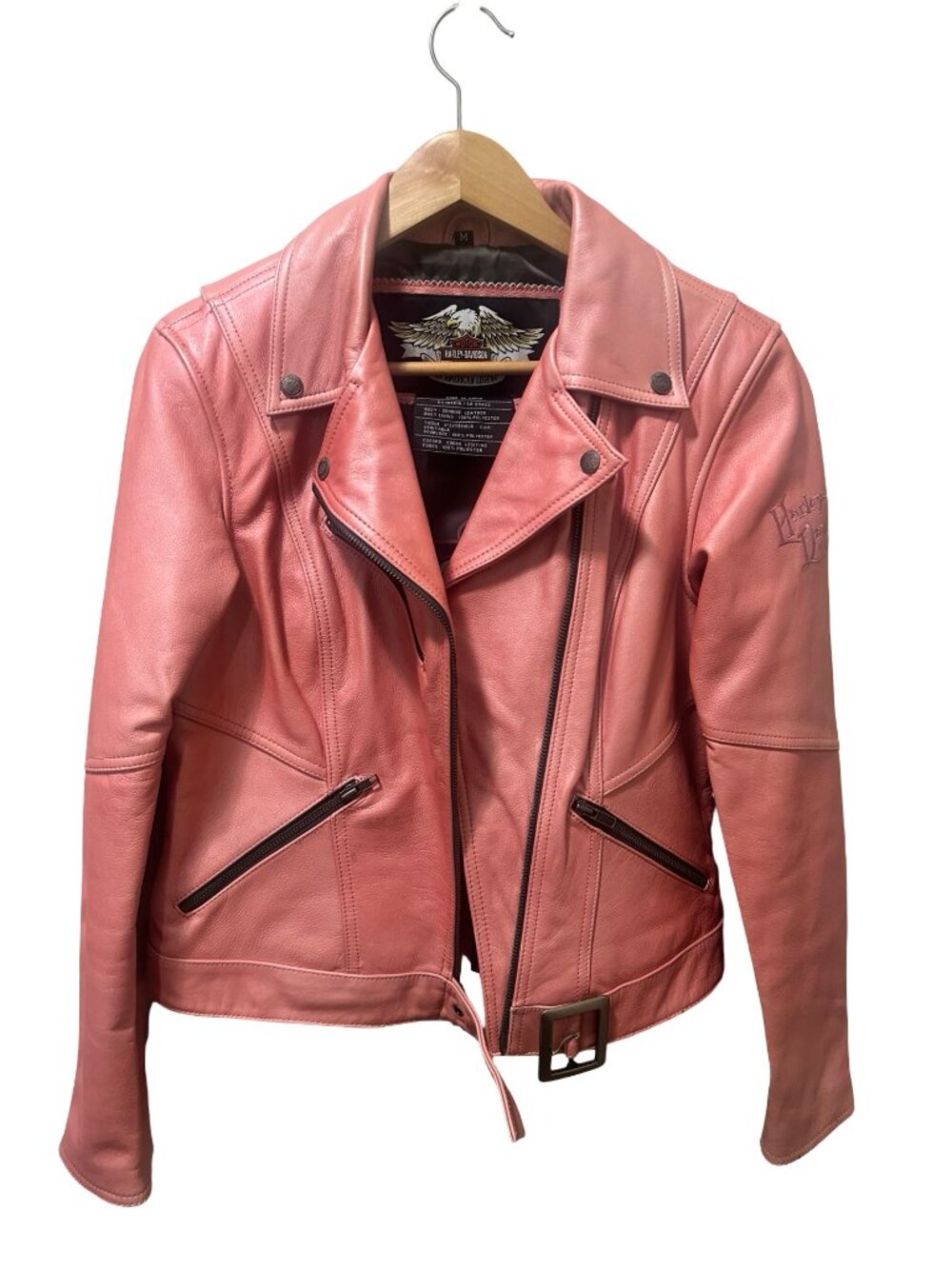 Harley Davidson Womens Vintage Pink Leather Moto Jacket M